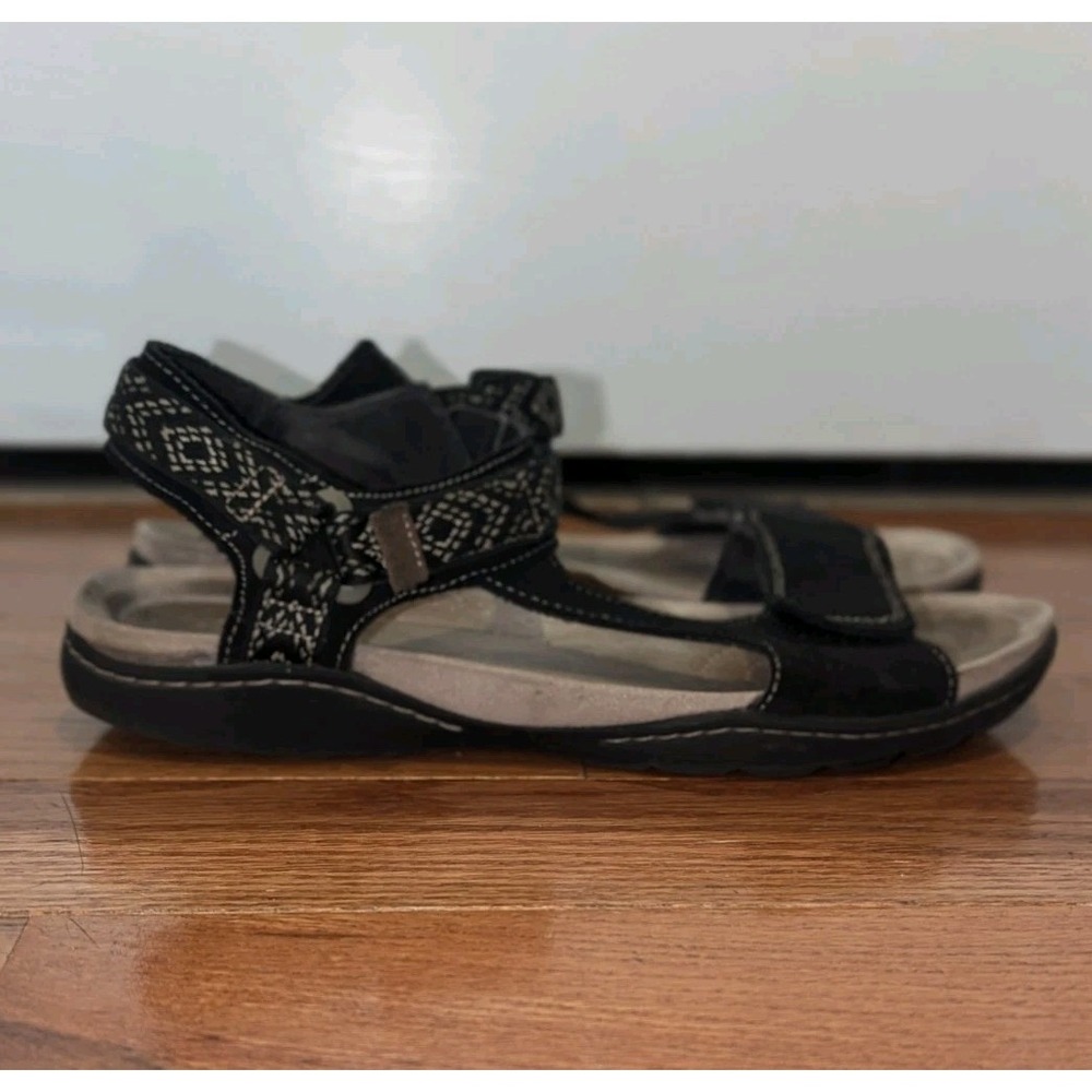 Comfort Walking Clarks Black Hook Loop Sandals Arch Support Women's 8 EU39